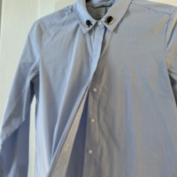 H&M Blue and White Striped bejeweled Collar Button Up Shirt - Picture 7 of 7